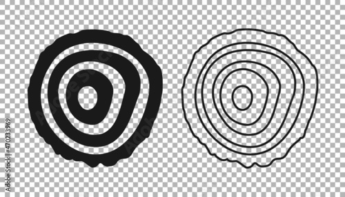 Black Tree rings icon isolated on transparent background. Wooden cross section. Vector