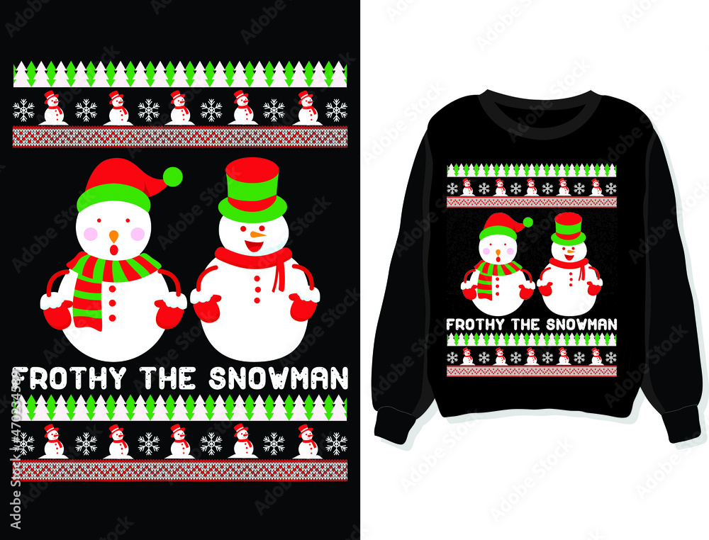 Fototapeta premium Forthy the snowman. Christmas sweater, sweatshirt, t-shirt design template