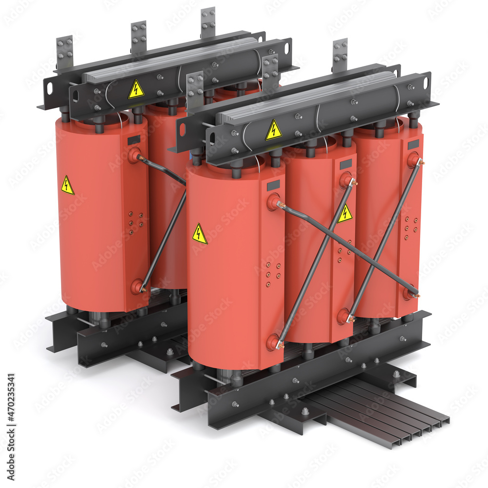 Electric industry power Transformer, Dry type (cast resin) medium voltage power transformer. Isolated. 3d render - obrazy, fototapety, plakaty 