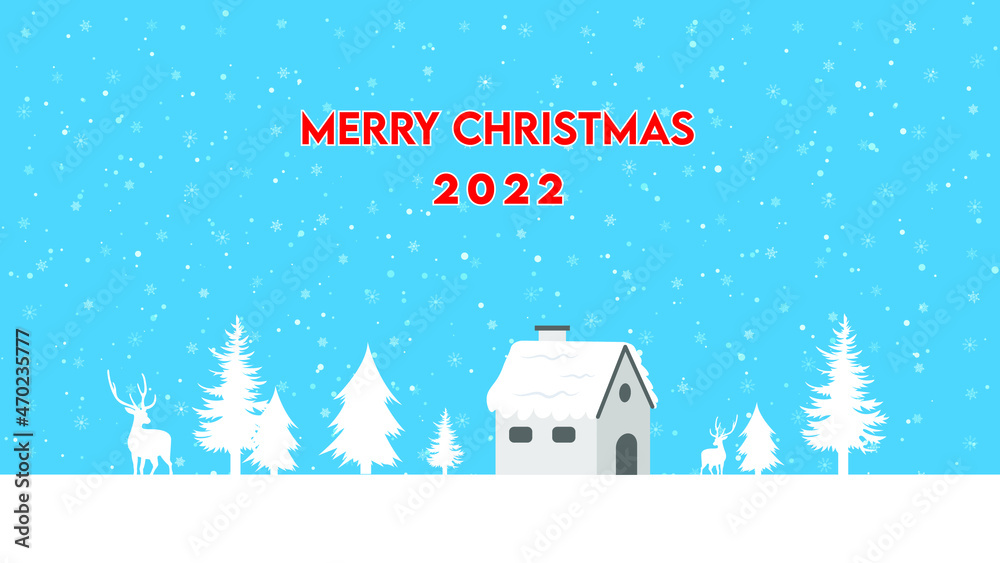 happy merry christmas with winter season snow fall background.