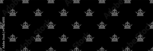 Royal background pattern with gray crowns on black background for your design projects, seamless pattern, wallpaper textures with flat design. Vector illustration