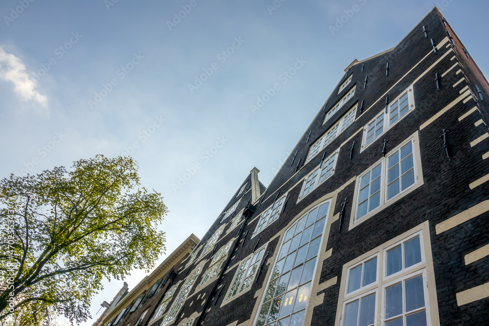 Facade of an Authentic Dutch House and Blue Sky Facade of an Authentic Dutch House and Blue Sky