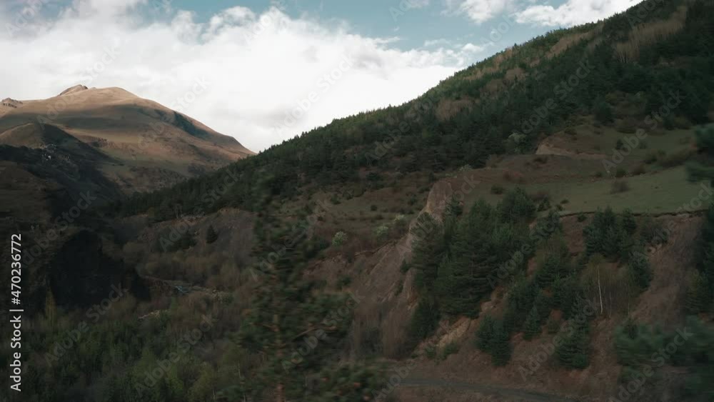 Aerial view of mountain ranges and abandoned village Aerial view of mountain ranges and abandoned village