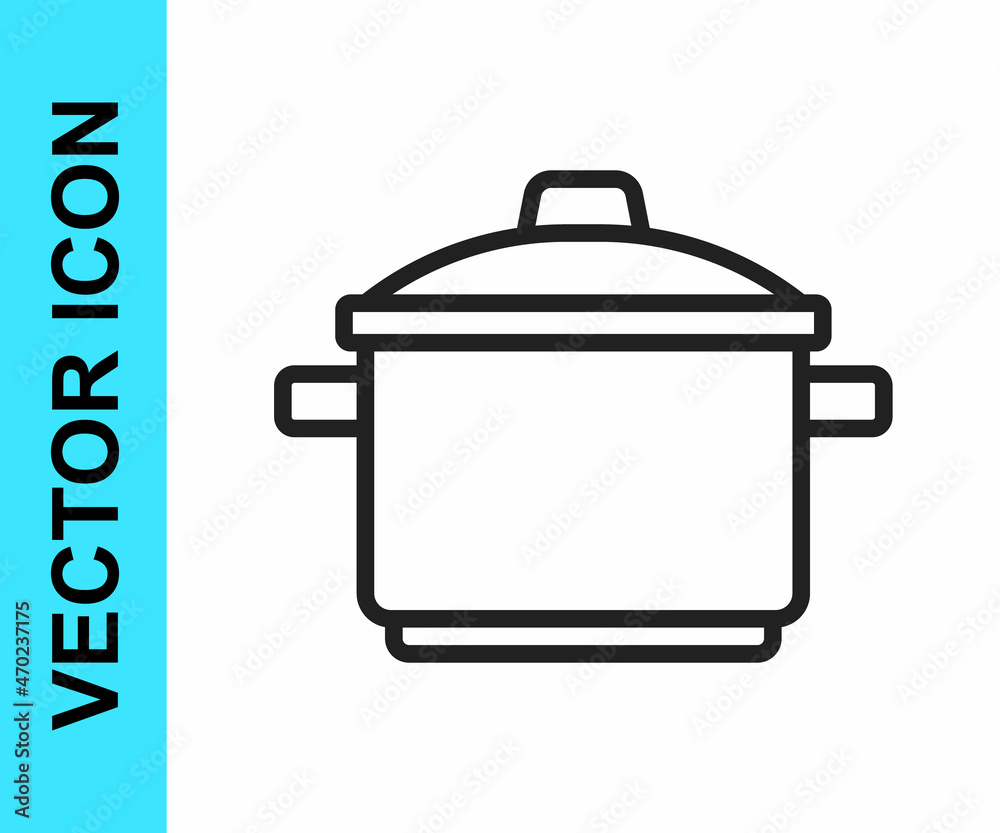 Black line Cooking pot icon isolated on white background. Boil or stew food symbol. Vector Black line Cooking pot icon isolated on white background. Boil or stew food symbol. Vector