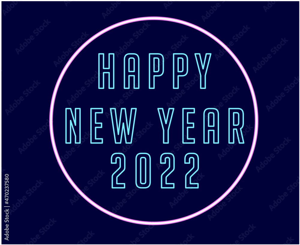 Happy New Year 2022 Holiday Abstract Vector Neon Illustration With Blue Gradient Background Happy New Year 2022 Holiday Abstract Vector Neon Illustration With Blue Gradient Background