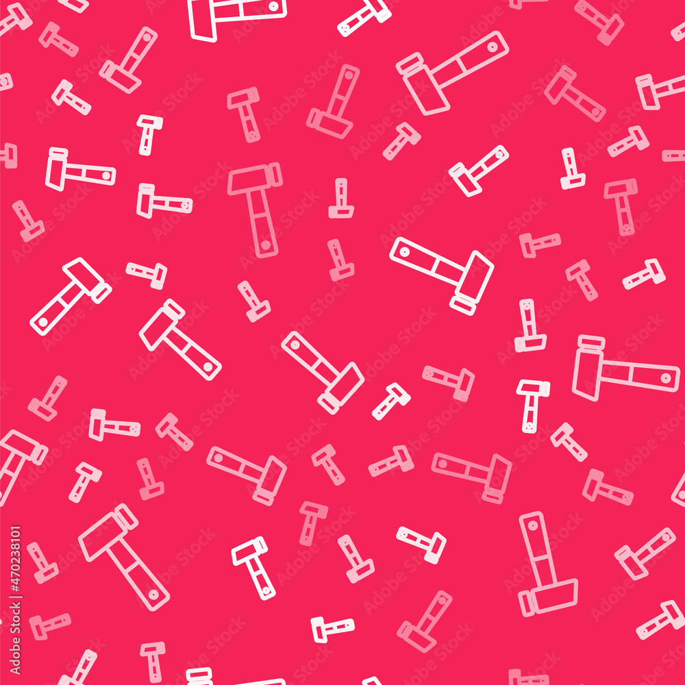 White line Hammer icon isolated seamless pattern on red background. Tool for repair. Vector White line Hammer icon isolated seamless pattern on red background. Tool for repair. Vector