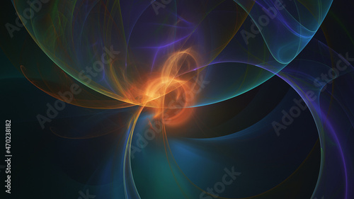 Abstract colorful blue and orange fiery shapes. Fantasy light background. Digital fractal art. 3d rendering.