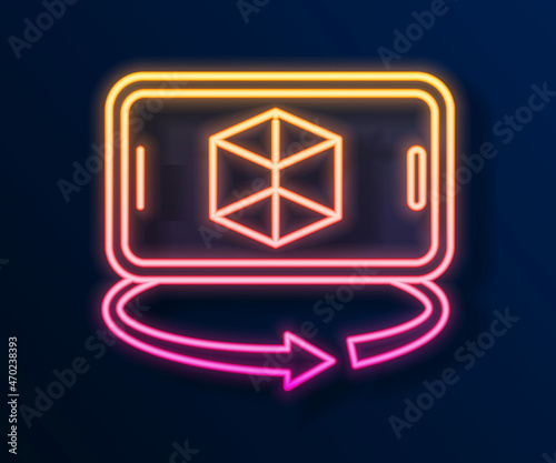 Glowing neon line 3d modeling icon isolated on black background. Augmented reality or virtual reality. Vector