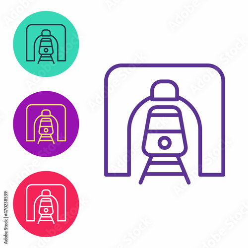 Set line Train in railway tunnel icon isolated on white background. Railroad tunnel. Set icons colorful. Vector