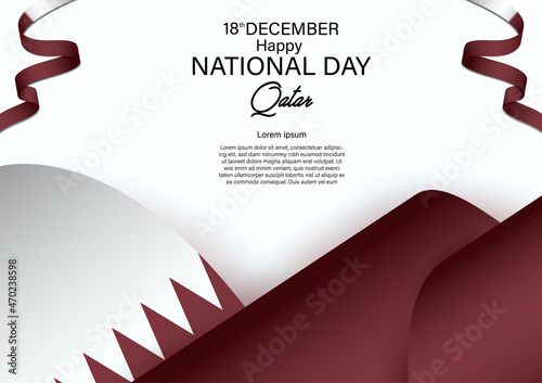 Qatar national day 18 th december with ribbon qatar flag color. vector illustration