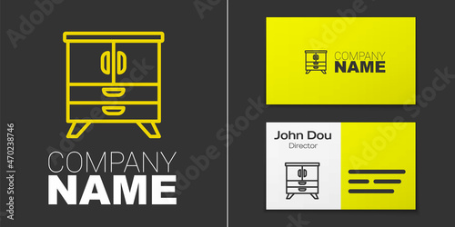 Logotype line Chest of drawers icon isolated on grey background. Logo design template element. Vector