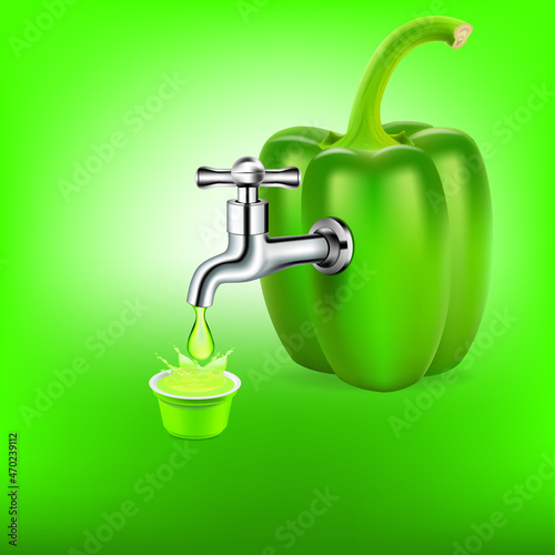 The tap water distilled from bell pepper meat falls into the cup.illustration vector