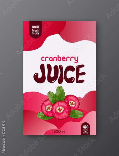 Cranberry juice label template Abstract modern vector packaging design layout Isolated