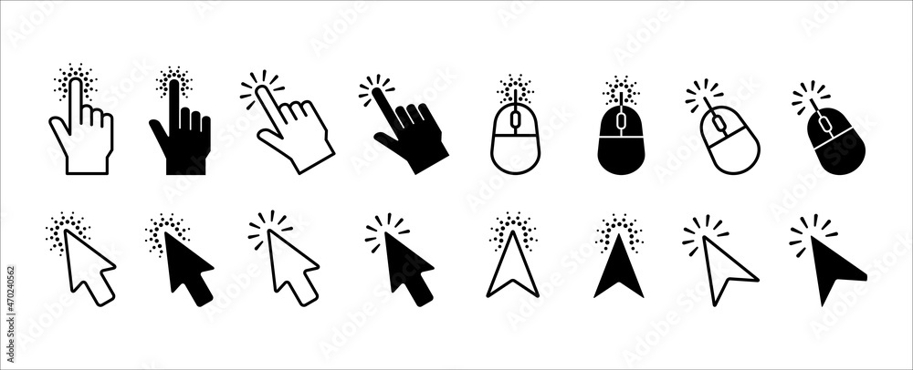 Vetor de Mouse click cursor icon set. Hand finger and arrow cursor ...