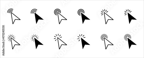 Mouse click cursor icon set. Arrow head cursor pointer symbol icons vector set. Mouse click cursor pointer vector stock illustration.