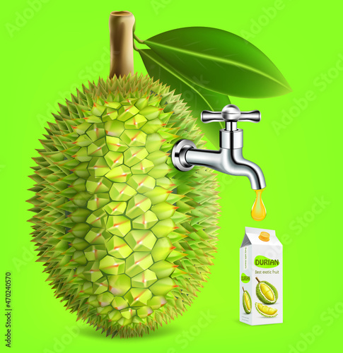 Fruit juice distilled from durian with water tap.canned juice package .illustration vector