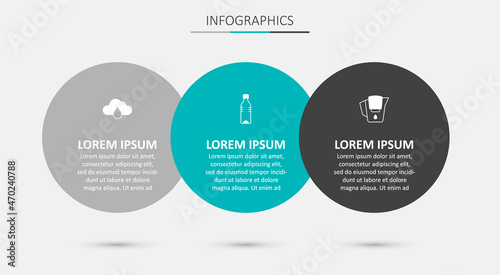 Set Bottle of water, Cloud with rain and Water jug filter. Business infographic template. Vector