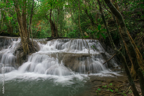 Beautiful Huai Mae    Khamin    Waterfall    in Khuean    Srinagarindra    National    Park  Kanchanaburi  Thailand.