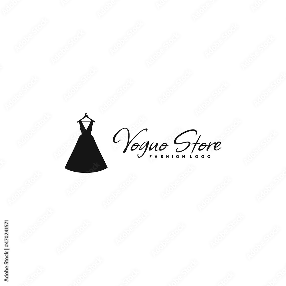 Fashion Vogue Store Logo Template With Black Dress Isolated Fashion Vogue Store Logo Template With Black Dress Isolated