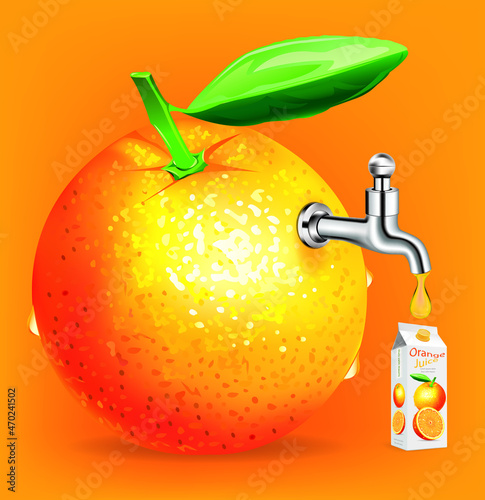 Fruit juice distilled from orange with water tap.juice package box .illustration vector

M