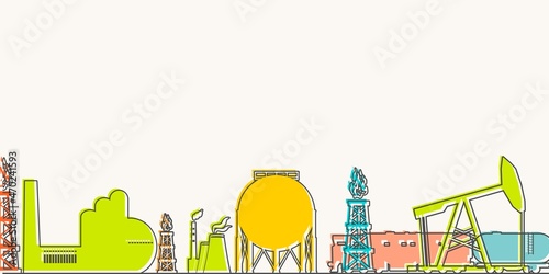 Concept of industrial plant and manufacture buildings and constructions. Energy and power icons set.