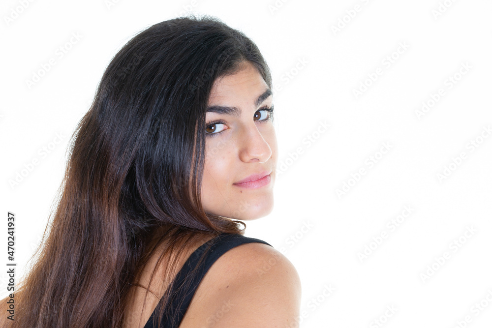 rear young woman pretty brunette girl behind view in white background rear young woman pretty brunette girl behind view in white background