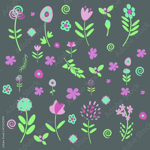 doodle flowers on a gray background