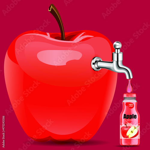 Fruit juice distilled from apple with water tap.bottle juice package .illustration vector