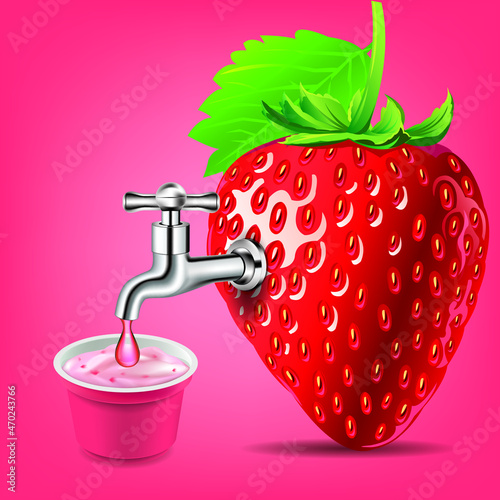 Fruit juice distilled from strawberry with water tap.yogurt cup.illustration vector