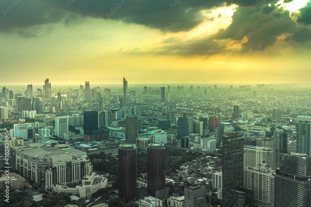 Cityscape of Bangkok city before sunset.