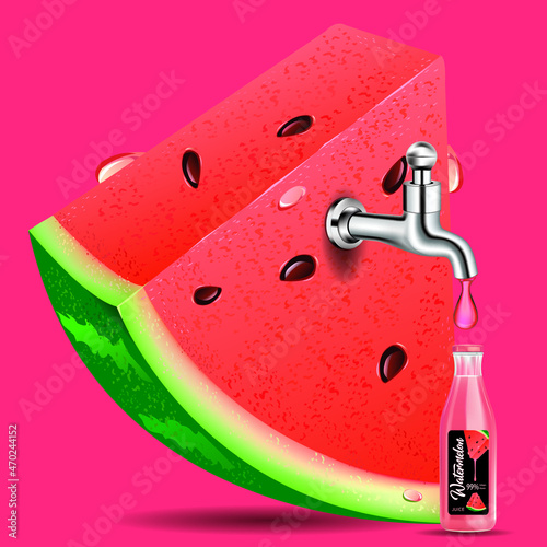 Fruit juice distilled from watermelon with water tap.juice package bottle .illustration vector