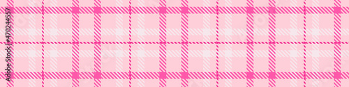 Girly pink seamless plaid vector border. Gingham bright color checker banner. Woven tweed edging. 