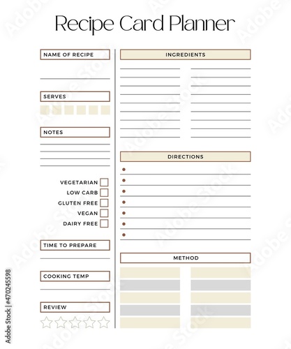 Recipe Card Planner beautiful and handy templates. The recipe book helps you prepare any dish and make your time in the kitchen more fun and interesting.  photo