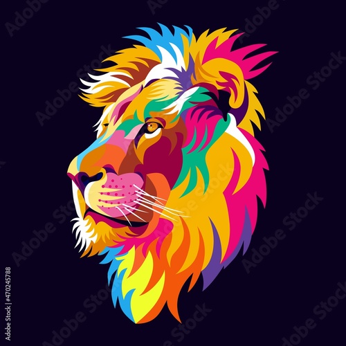 lion heads full of bright colors, symbols or logos, simple and elegant.