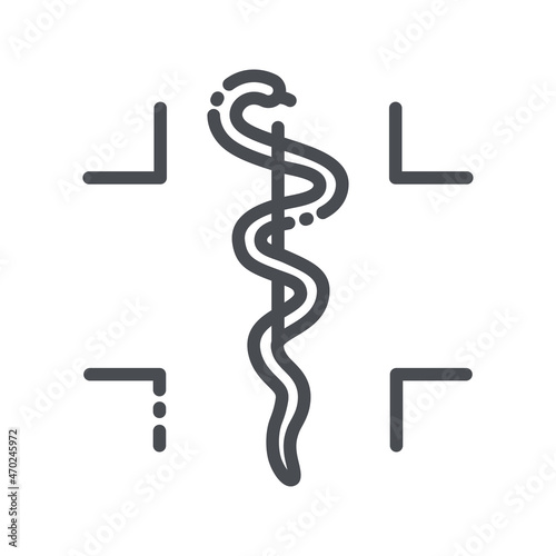 Vector line icon of asclepius staff with snake side view isolated
