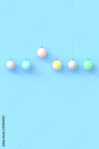 Blank for New Year's greetings. Bright Christmas balls on a blue background.