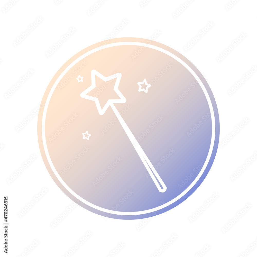 Magic wand. The linear icon has a white outline. Silhouette of a star in a gradient circle. Princess tool. Vector. Magic wand. The linear icon has a white outline. Silhouette of a star in a gradient circle. Princess tool. Vector.