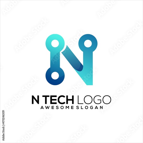 Letter n logo technology colorful gradient abstract