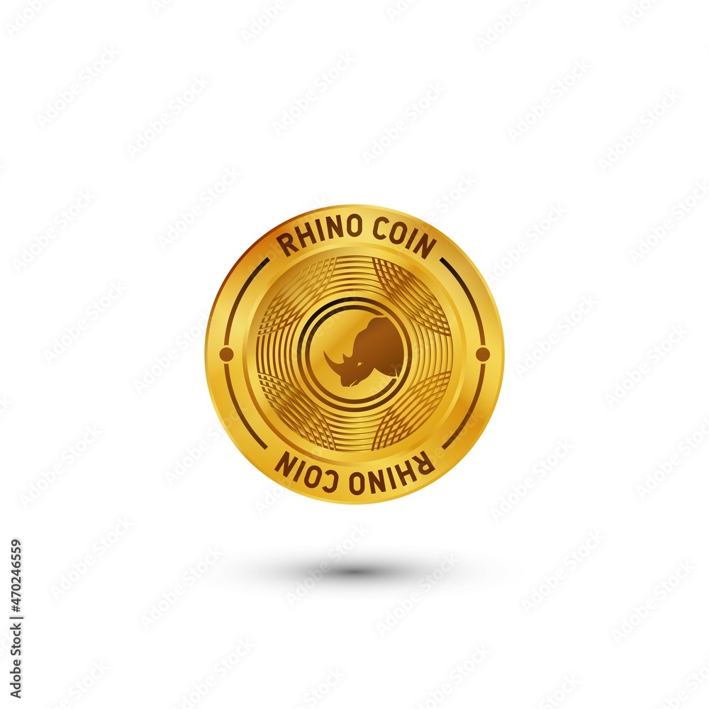 Naklejka premium Rhino Head Coin Vector. With Rhinoceros icon on gold color. Luxury and premium illustration