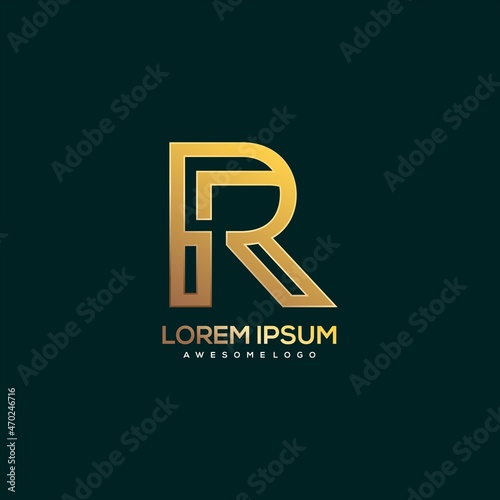 Letter r logo luxury gold color illustration