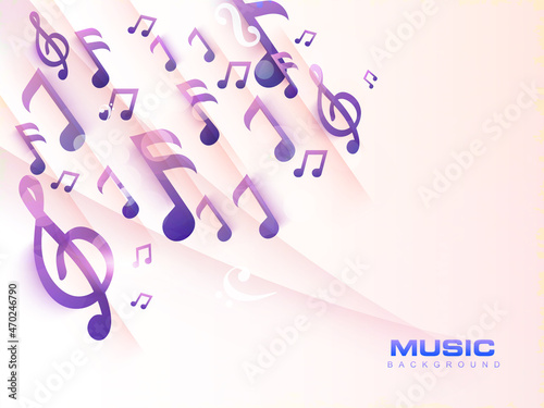 Abstract Musical Glossy Pink Background With Purple Music Notes.