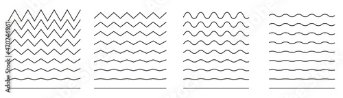 Set of wavy - curvy and zigzag - criss cross horizontal lines.