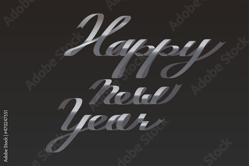 銀のリボンで描かれた「Happy new year」のテキストグラフィック