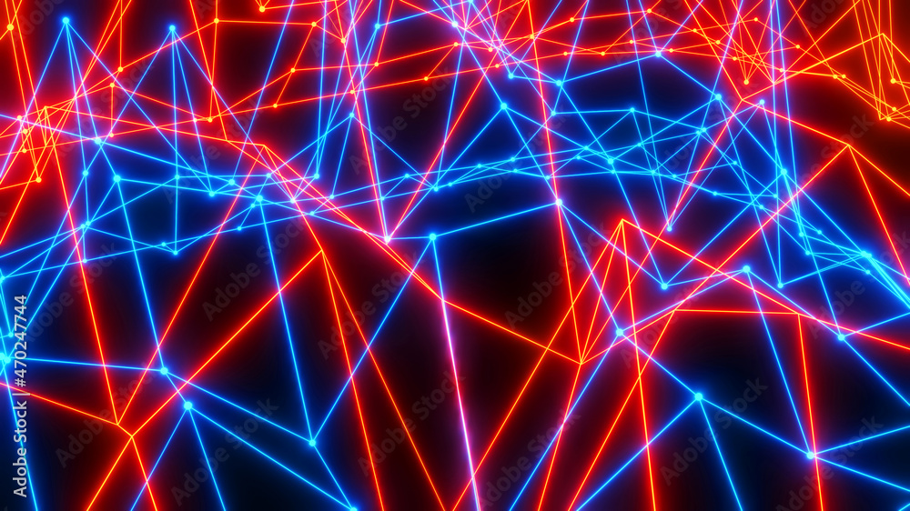 Abstract technology background with neon glowing lines on black, orange blue striped sci fi 3D render background. Abstract technology background with neon glowing lines on black, orange blue striped sci fi 3D render background.