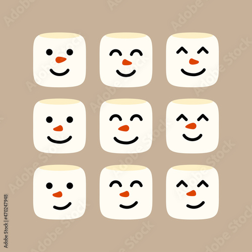 Set marshmallow cute face character. Flat style. Design for greeting card, banner, poster. Vector illustration.