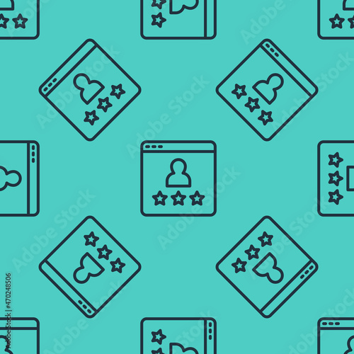 Black line Consumer or customer product rating icon isolated seamless pattern on green background. Vector
