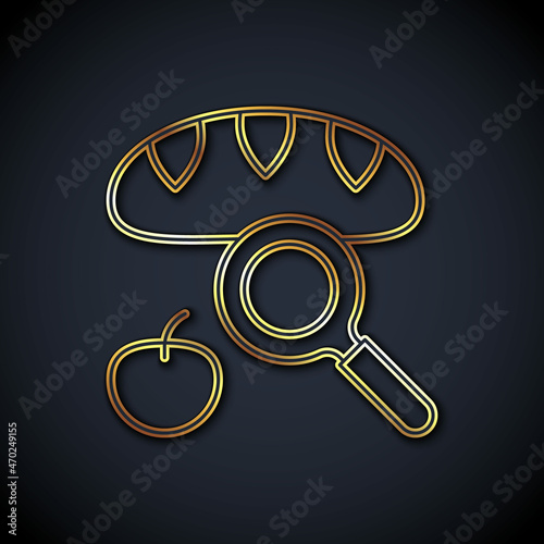 Gold line Searching for food icon isolated on black background. Homelessness and poverty concept. Vector