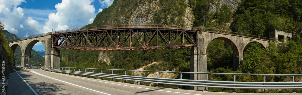 Railroad bridge over the river Piave at Pietratagliata, Italy, Europe
