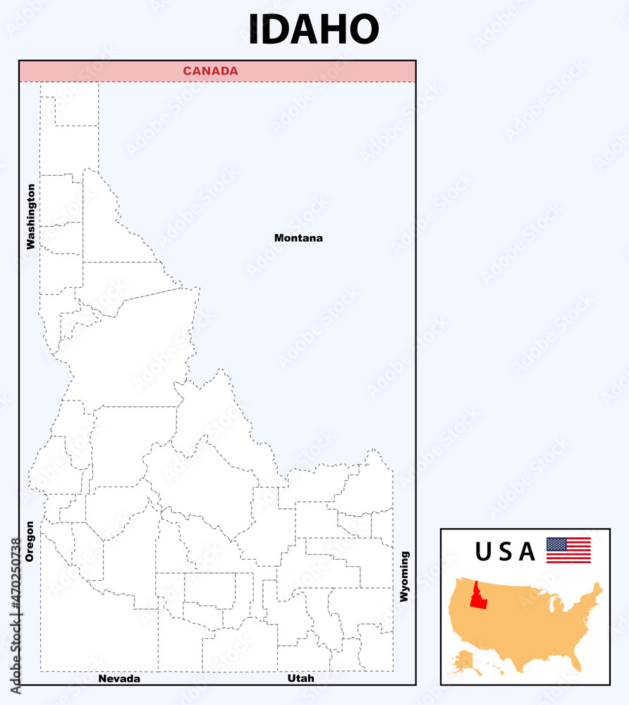 Idaho Map. Political map of Idaho with boundaries in Outline.