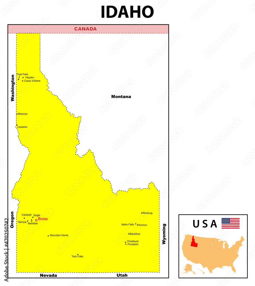 Idaho Map. State and district map of Idaho. Political map of Idaho with